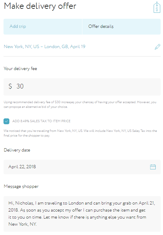 Grabr confirm delivery details