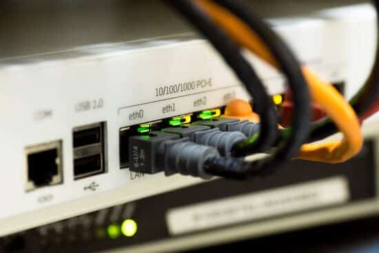 Internet router with cables plugged in