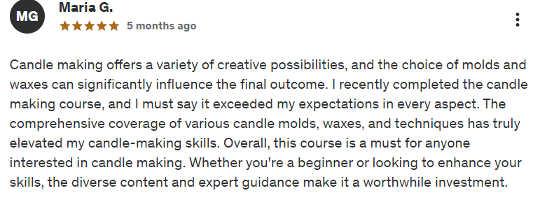 An example of a review for a candle making course