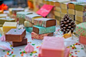 Several homemade soap on a table